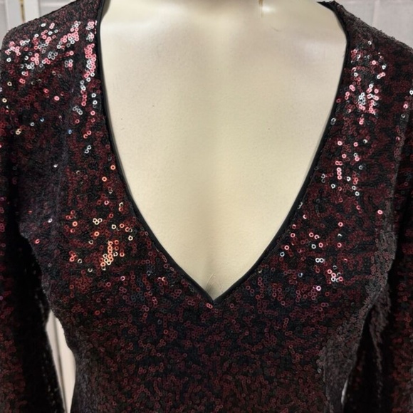 Express,Woman,Party Dress,Size S,Black red sequin,Zip,Long Sleeve,V Neck,Short.! - Picture 5 of 11